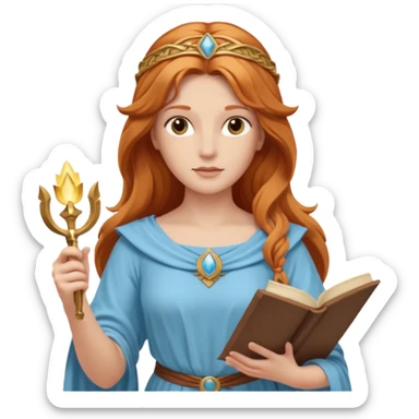 Minerva, Wisdom Goddess from Rome Mythology with long reddish blonde hair, light blue outfit sticker
