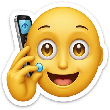okay i want emoji to be a regular yellow emoji but i want it to have an eye twitching and tears in its eyes and it’s holding the phone to its ear but it’s smiling with kind of a crazy look in its eye sticker
