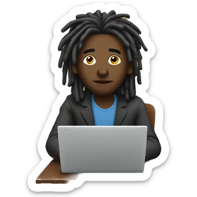 Black-guy-with-dreads-sitting-down-on-chair facing-right-handsided -focused-on-laptop-computer  sticker