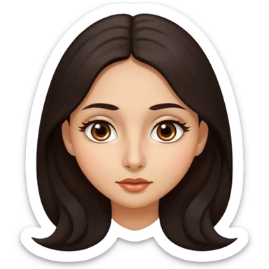 morena, olhos mais rasgados, cabelo liso e comprido, mais volumoso sinal em forma de circulo do lado direito da bochecha, nariz grande e bonito e boca menor sticker