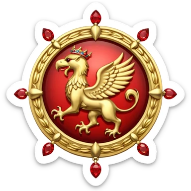Golden griffin crest / brosch in a circle with red gems and no background sticker
