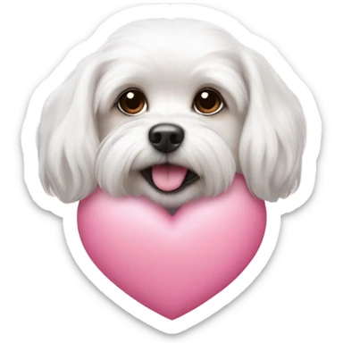 Please make a pink heart emoji with a Maltese dog in the middle sticker