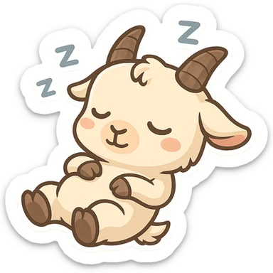 chibi goat, taking a nap, lying on its back, little Z's above, simple background sticker