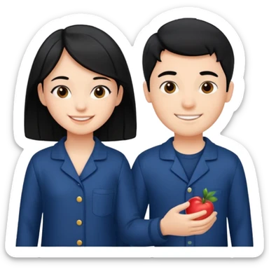 black haired boy and a girl in navy blue pajamas sticker