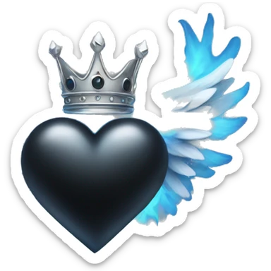 Black colored heart with wings and blue flames and a silver crown sticker