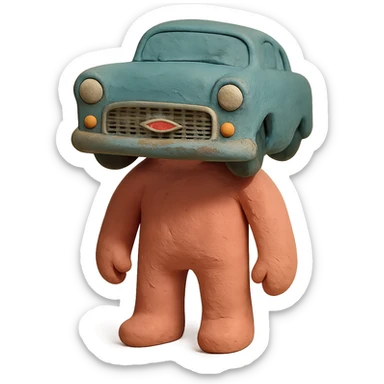 claymation style body with a Chevrolet car face, pastel colors sticker