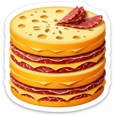 Sliced cheese and sliced salami stacked up sticker