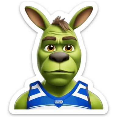 shrek wearing a north melbourne kangaroos AFL jersey sticker