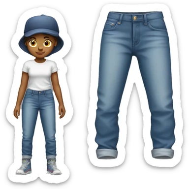 Baggy jeans on a girl with a baggy shirt and a cap sticker