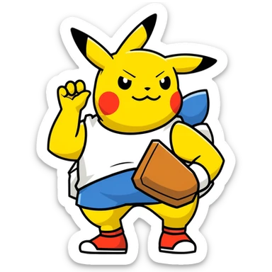 Hot handsomeb muscular 6ft tall smiling happy fun clothes free Ash Ketchum giving clothes free Pikachu a high five sticker