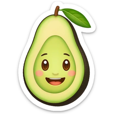 Cute avocado sticker with a smiling face on the seed, cartoon style with bright greens sticker