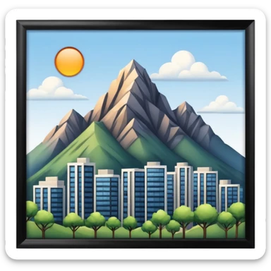 An mountain behind a apartment, Skyscraper and house  sticker