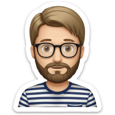 long hair glasses man with beard and striped shirt sticker