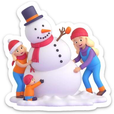 kids building a snowman, playful and bright sticker
