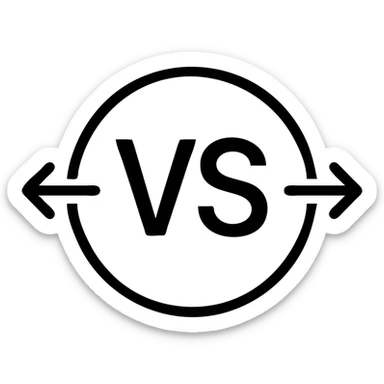 'VS' in a circle with arrows pointing left and right, clean minimal icon showing comparison between two options sticker