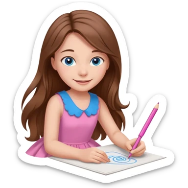 a girl who is getting on the ground and drawing cute herself on a paper  sticker