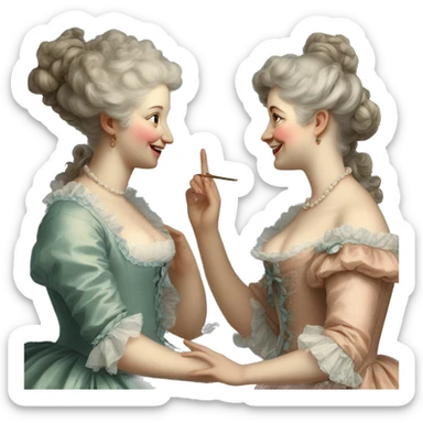 Painting of two rococo women chatting sticker