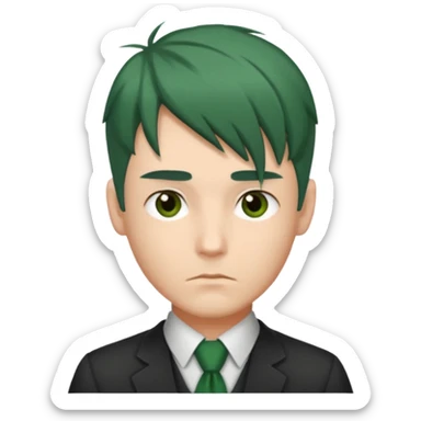Man with Green Ponytail – dark-green tied hair, calm serious face. sticker