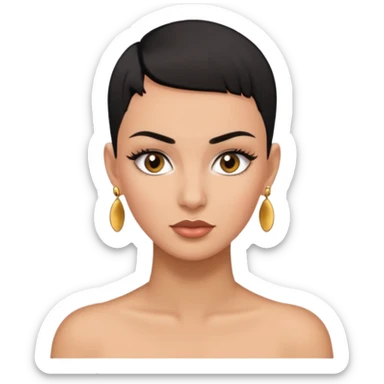 Lady with black buzz cut hair and lashes wearing 4 earrings  sticker