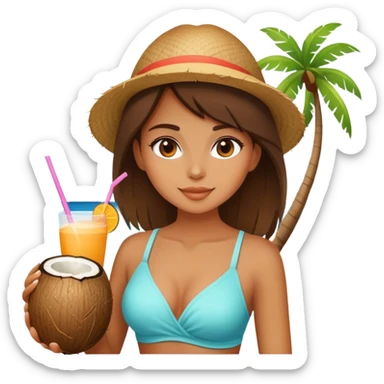 beautiful girl on the beach with coconut drink sticker