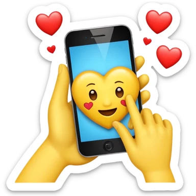 Crear un emoji en movimiento dándole Tac Tac a la pantalla de un teléfono con las manos con colores resaltante y vibrantes y emitiendo corazones sticker