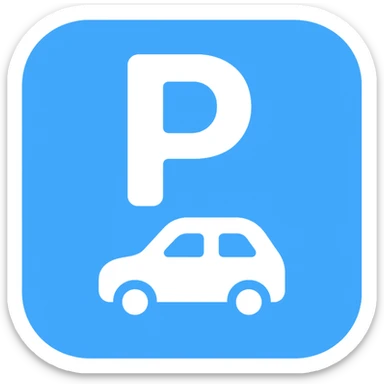 Add a car silhouette below the letter P, keep the rounded edges, friendly style with blue background and white P, with no background. sticker