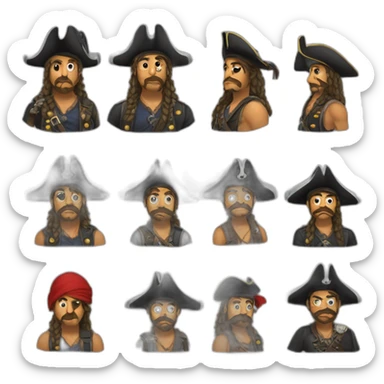 pirata, sin barba, con parche en el ojo, gorro de pirata, y un loro en el hombro sticker