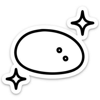 tiny glowing gray pebble with faint purple and starlike sparkles, minimalistic icon style, no shading, one color base with subtle cosmic details sticker