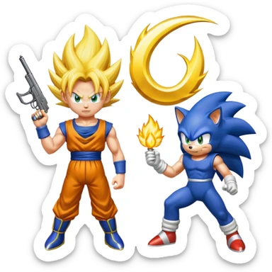 Goku and vegeta gun shoot sonic save Goku potara earrings = sonic Goku super Saiyan 3 sticker