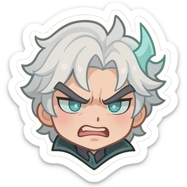 Viego from League of Legends, chibi style emote, only head, angry expression, furrowed brows sticker