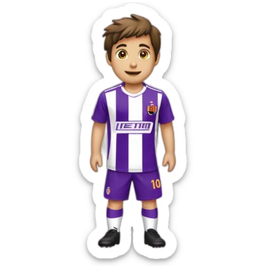 Niño rubio futbolista camiseta rayas verticales moradas sticker