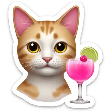 Cat with pink coctail sticker