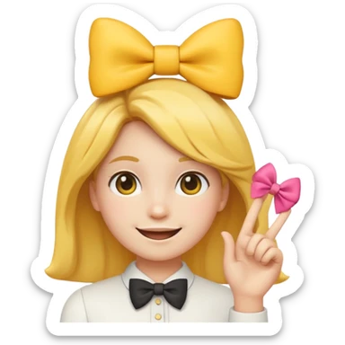 Yellow regular smiling emoji with hand saying clock it with bow in hair preppy cute aesthetic  sticker