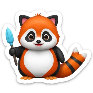 A cartoon  cute cartoon penguin. Next to it is a cartoon red panda holding its flipper  sticker