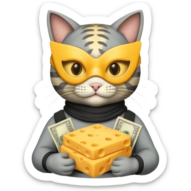 robber emoji with money cheese cat sticker
