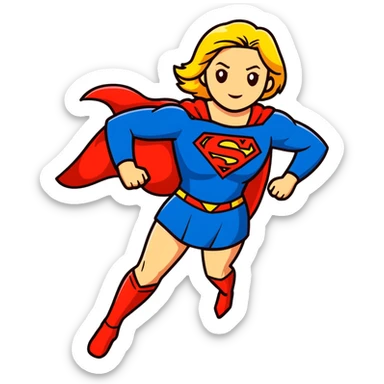 Supergirl superhero full body, blue suit with red cape and S emblem sticker