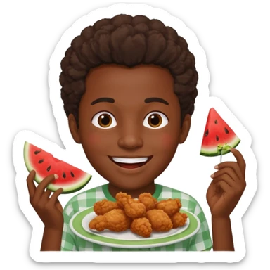 Black person eating chicken and watermelon sticker