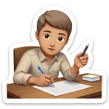 A man sitting on desk. A glowing hand emerges from within a piece of paper, symbolizing the future self. The hand extends forward, offering a pen, as if passing over the ability to take action. The pen is illuminated, representing the moment of decision—the choice to stop procrastinating and start. sticker