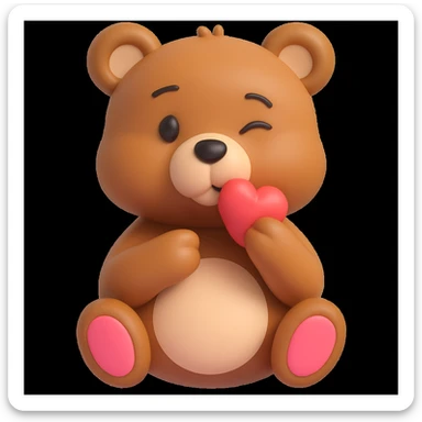 Edit the 3D emoji-style bear blowing a kiss to wink with one eye, keeping the heart near its mouth and a playful expression. Maintain the sweet and cute 3D emoji style in the edit. sticker