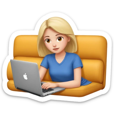 A girl is lying on the couch with a laptop, working sticker
