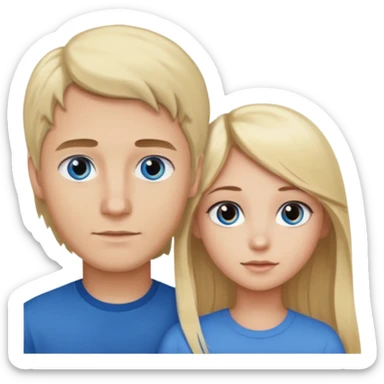 man with blonde hair and blue eyes and girl with long dark brown hair and brown eyes sticker