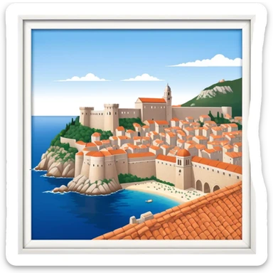 Cinematic Realistic Dubrovnik Landmark Emoji, showcasing the historic walled city with its terracotta rooftops, stone fortifications, and the deep blue Adriatic Sea stretching beyond. sticker