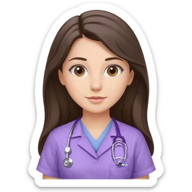 pretty brunette nurse with long hair in lilac scrubs sticker