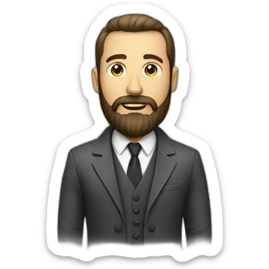 A full body man image with coat and suite having long beard and great attitude with his face sticker