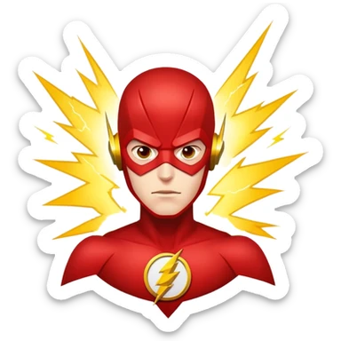 face of The Flash superhero with red mask and yellow lightning bolts sticker
