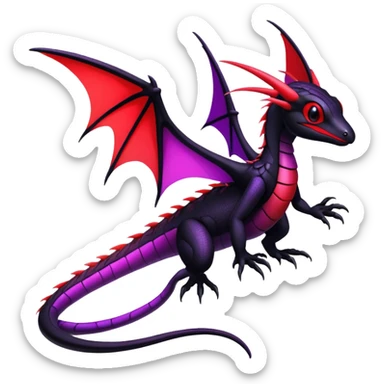 Colorful Neon Black and red and purple Gothic Edgy Tropical Flygon-Aurorus-Salandit-Amaura-Hybrid-Creature sticker