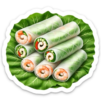 cinematic-realistic-vietnamese-summer-rolls-dish-emoji,-depicted-with-delicate-rice-paper-wraps-filled-with-fresh-vegetables-and-shrimp-rendered-with-crisp-textures-and-refreshing-lighting. sticker