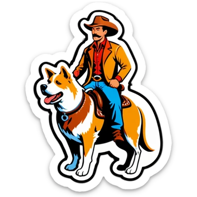 Cowboy riding a dog sticker