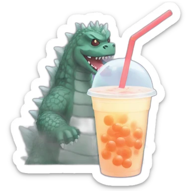 Godzilla drinking bubble tea sticker