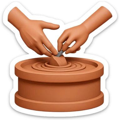 Sculpting icon, clay being shaped by hands, sculpting tools, unfinished sculpture, textured surface, minimalistic style, clean lines, transparent background. sticker
